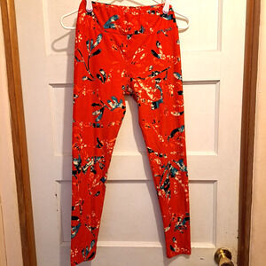 LULAROE LEGGINGS WOMENS OS TOMATO RED CONFETTI PRINT SUPER LIGHTWEIGHT COMFY